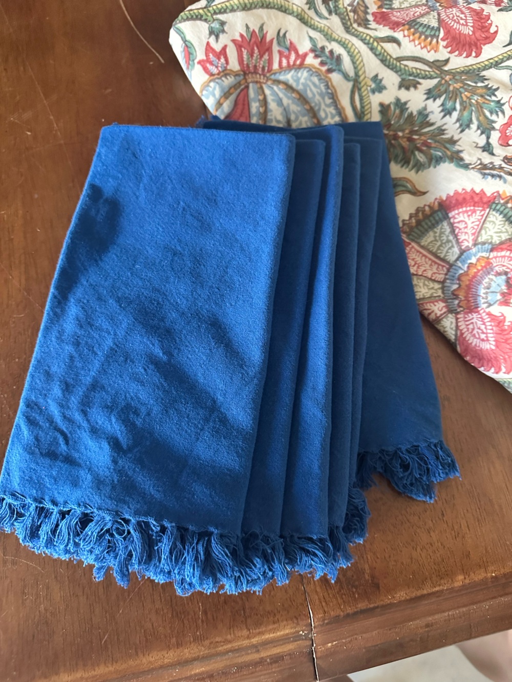 Pier 1 Deep Navy Blue Fringed Cotton Napkins (set of 6)